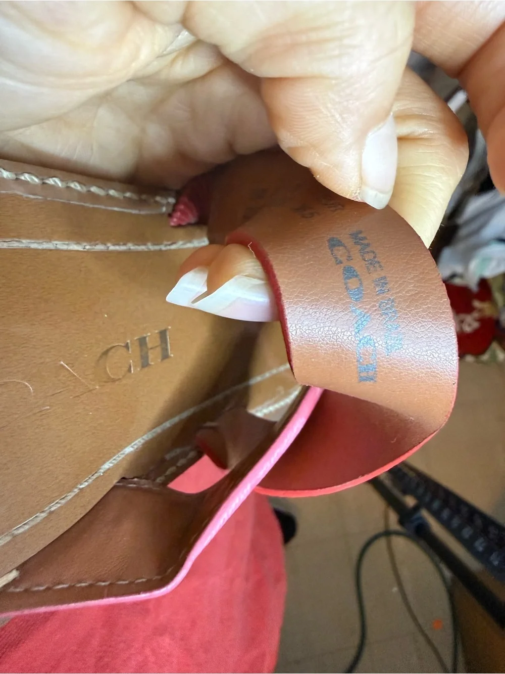 Coach Pink Leather Harlan Crossover Sandals